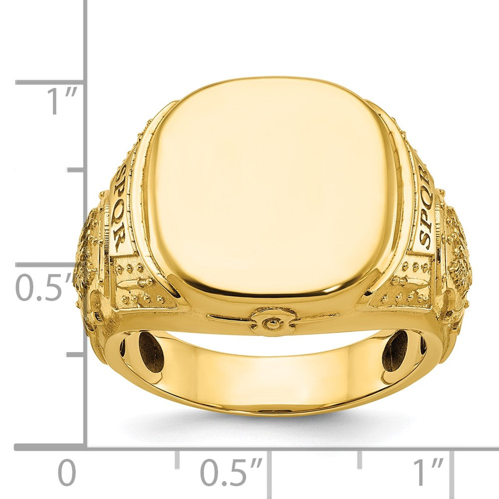 14k Yellow Gold 16.5x14.8mm Men's Cushion Signet Ring