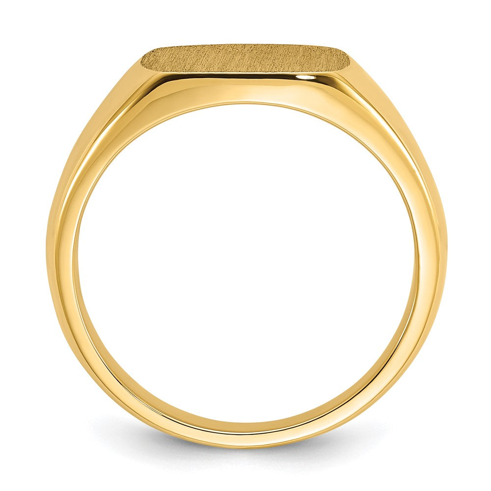 14k Yellow Gold 12x12mm Men's Satin Top Cushion Signet Ring