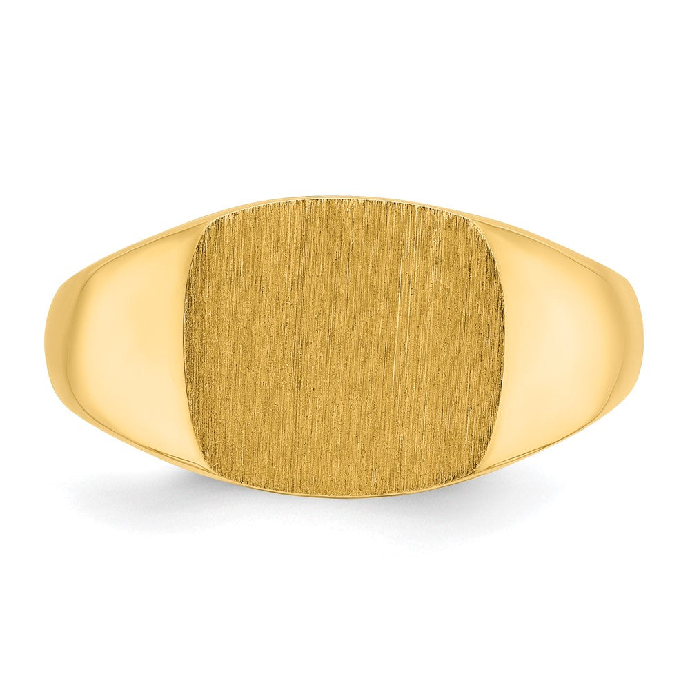 14k Yellow Gold 12x12mm Men's Satin Top Cushion Signet Ring