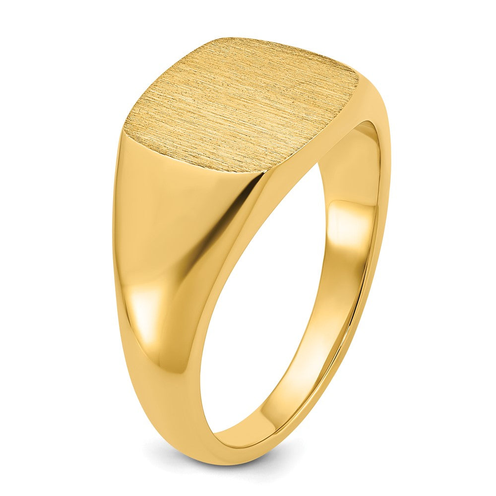 14k Yellow Gold 12x12mm Men's Satin Top Cushion Signet Ring