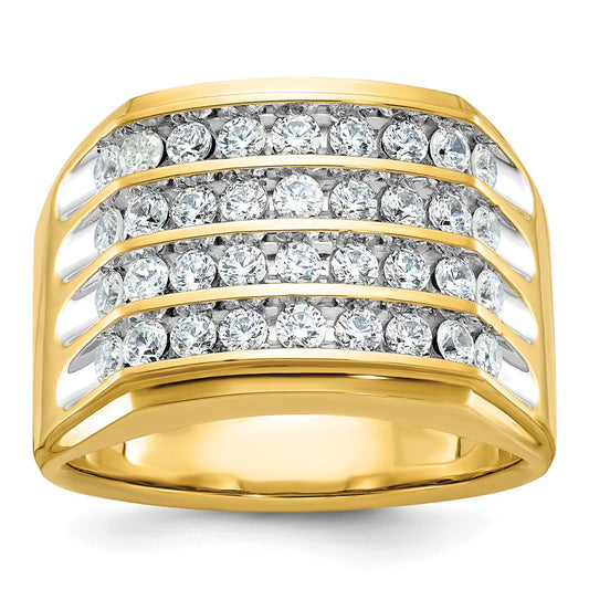 14k Yellow & Rhodium Gold Men's Four-row 1.5 carat Diamond Complete Ring