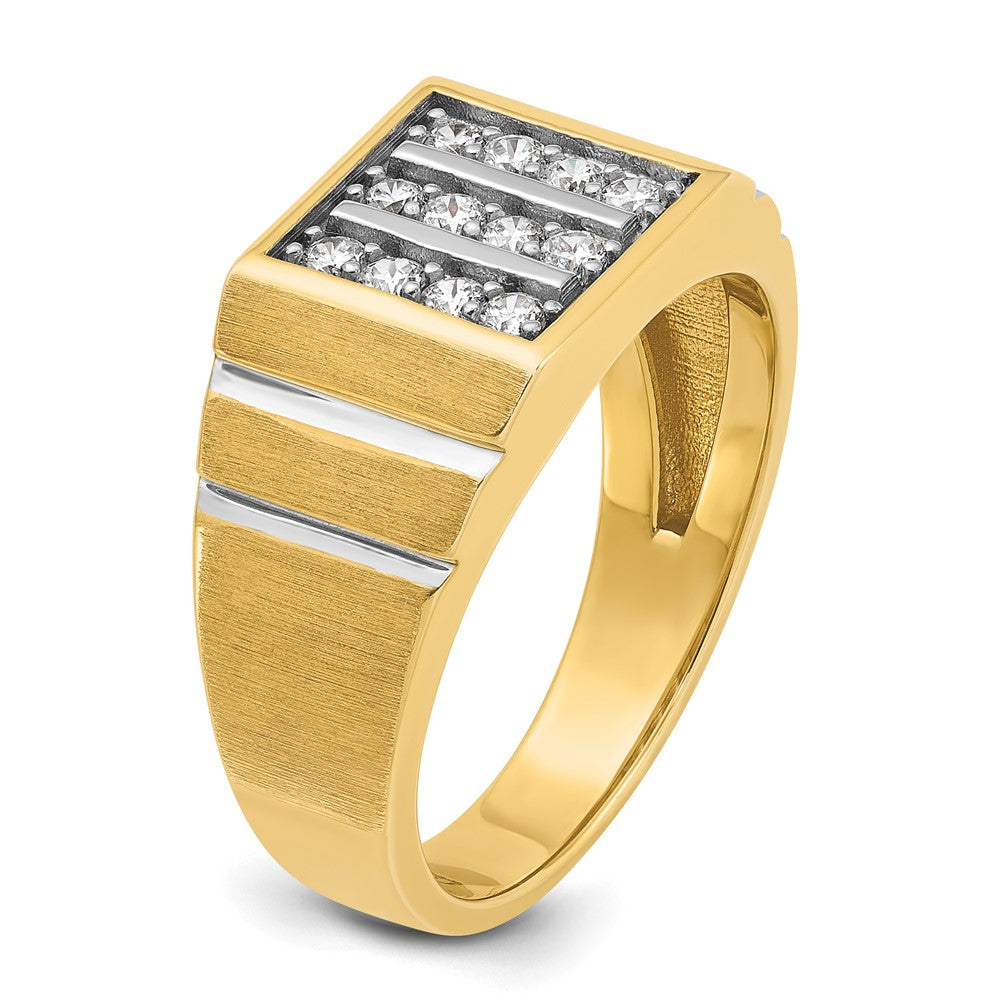 14k Yellow & Rhodium Gold with White Rhodium Men's Satin 1/3 carat Diamond Complete Ring