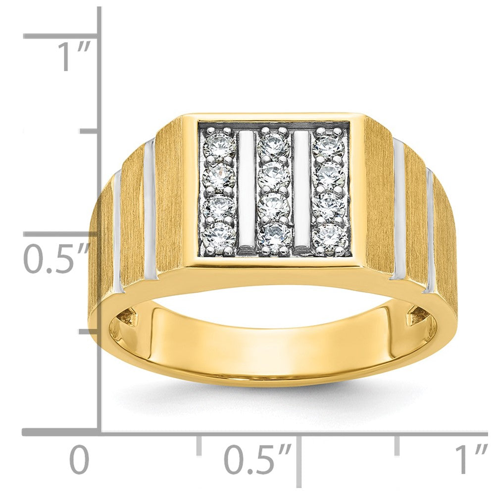 14k Yellow & Rhodium Gold with White Rhodium Men's Satin 1/3 carat Diamond Complete Ring