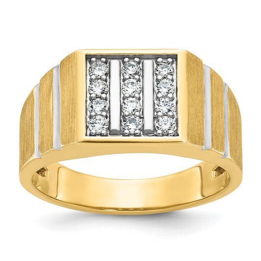 14k Yellow & Rhodium Gold with White Rhodium Men's Satin 1/3 carat Diamond Complete Ring