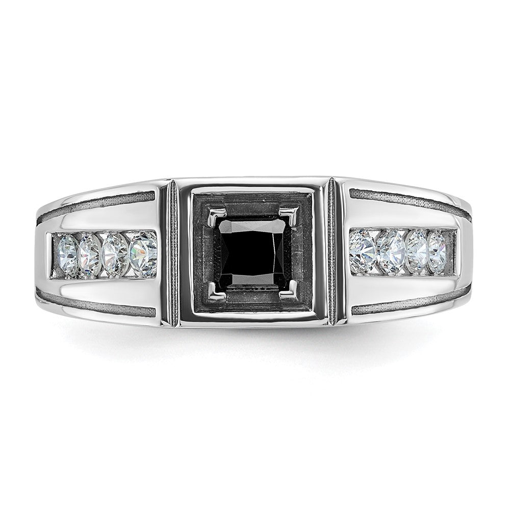 14k White Gold with Black Rhodium Men's Satin 7/8 carat Black and White Diamond Complete Ring