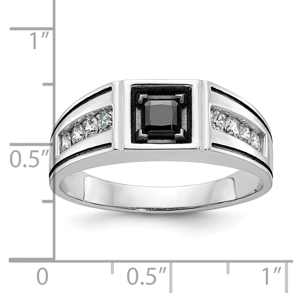 14k White Gold with Black Rhodium Men's Satin 7/8 carat Black and White Diamond Complete Ring