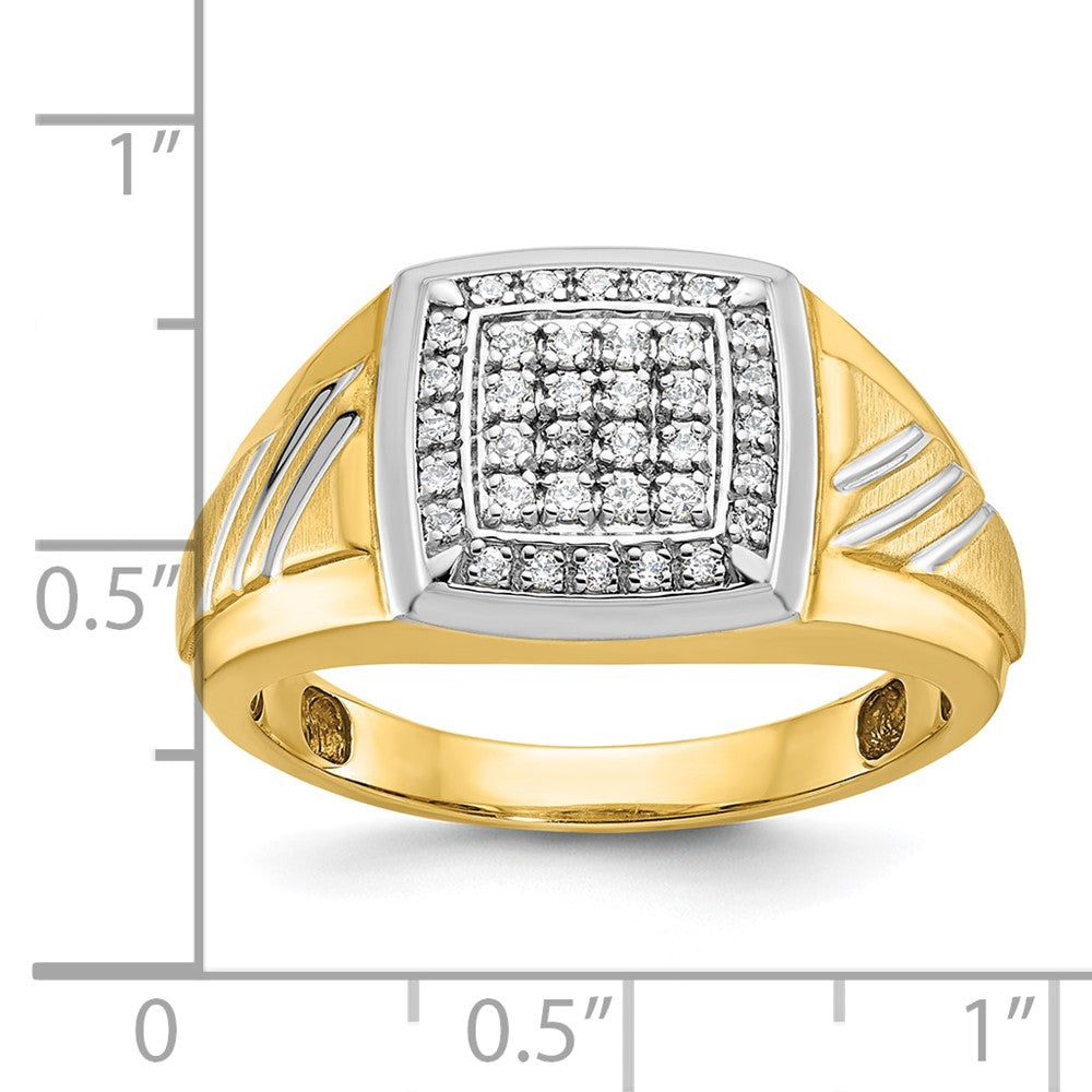 14k Yellow & Rhodium Gold with White Rhodium Men's Satin 1/3 carat Diamond Complete Ring