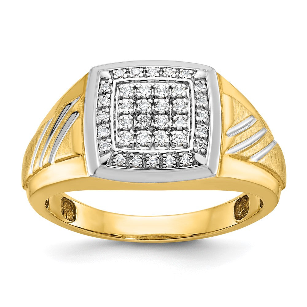 14k Yellow & Rhodium Gold with White Rhodium Men's Satin 1/3 carat Diamond Complete Ring