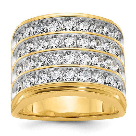 14k Yellow & Rhodium Gold Men's Four-row 3.6 carat Diamond Complete Ring