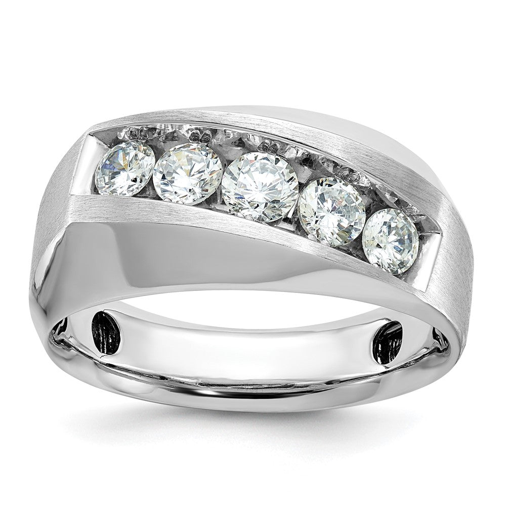 14k White Gold Men's Polished and Satin 1 carat Diamond Complete Ring