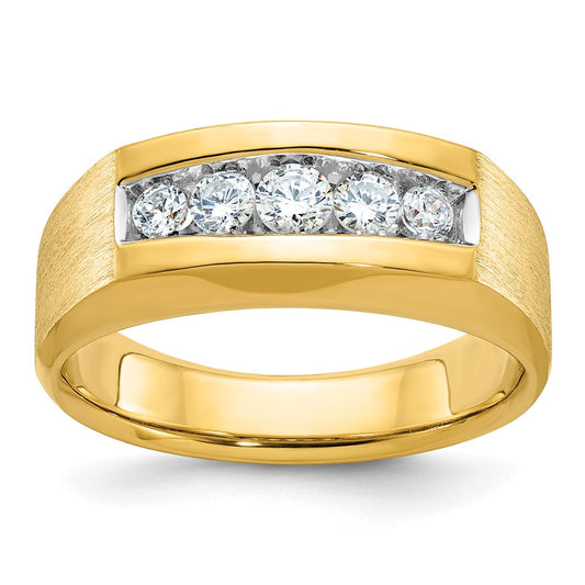 14k Yellow Gold Men's Polished and Satin 1/2 carat Diamond Complete Ring