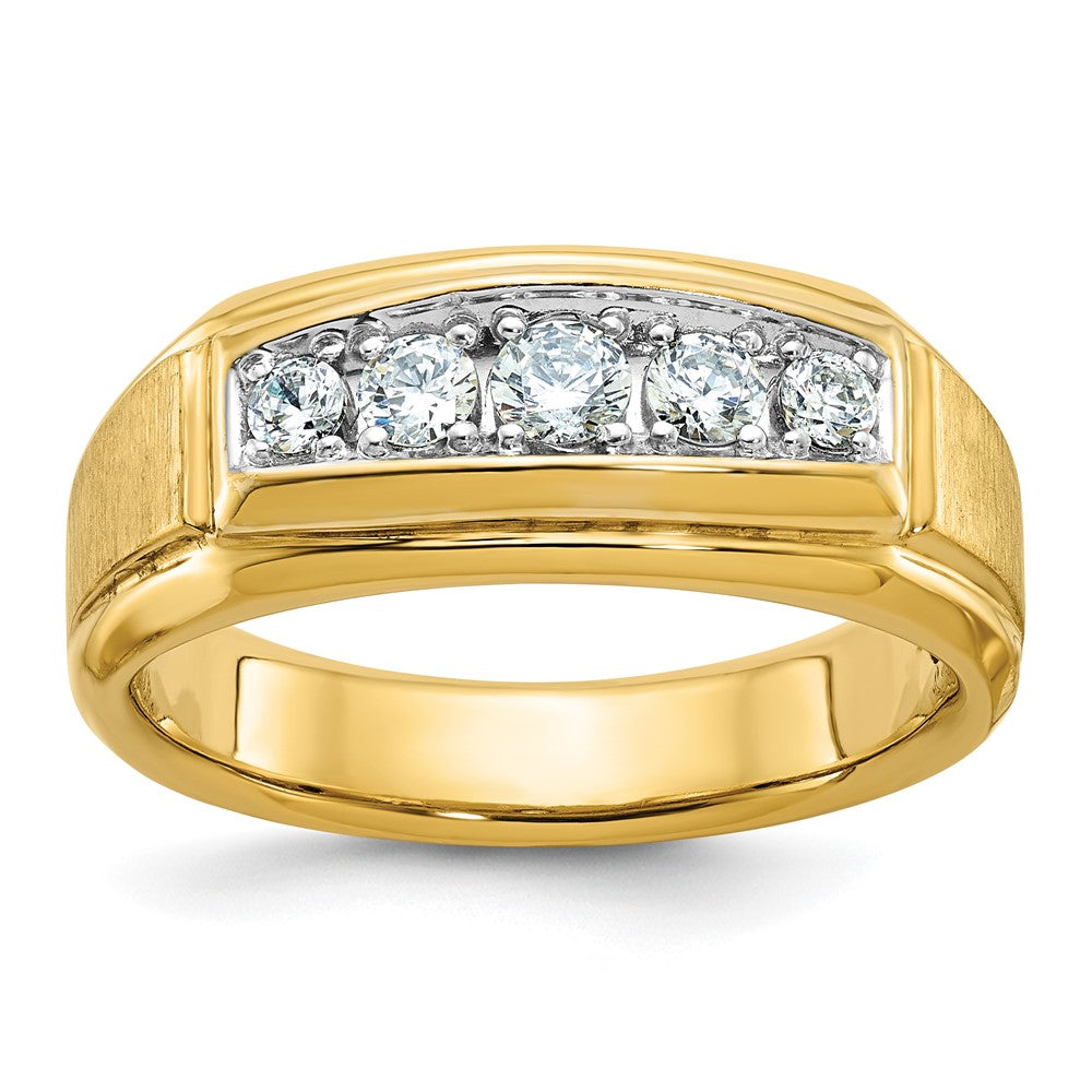 14k Yellow & Rhodium Gold Two-tone Gold Men's Polished and Satin Comfort-Fit 1/2 carat Diamond Complete Ring