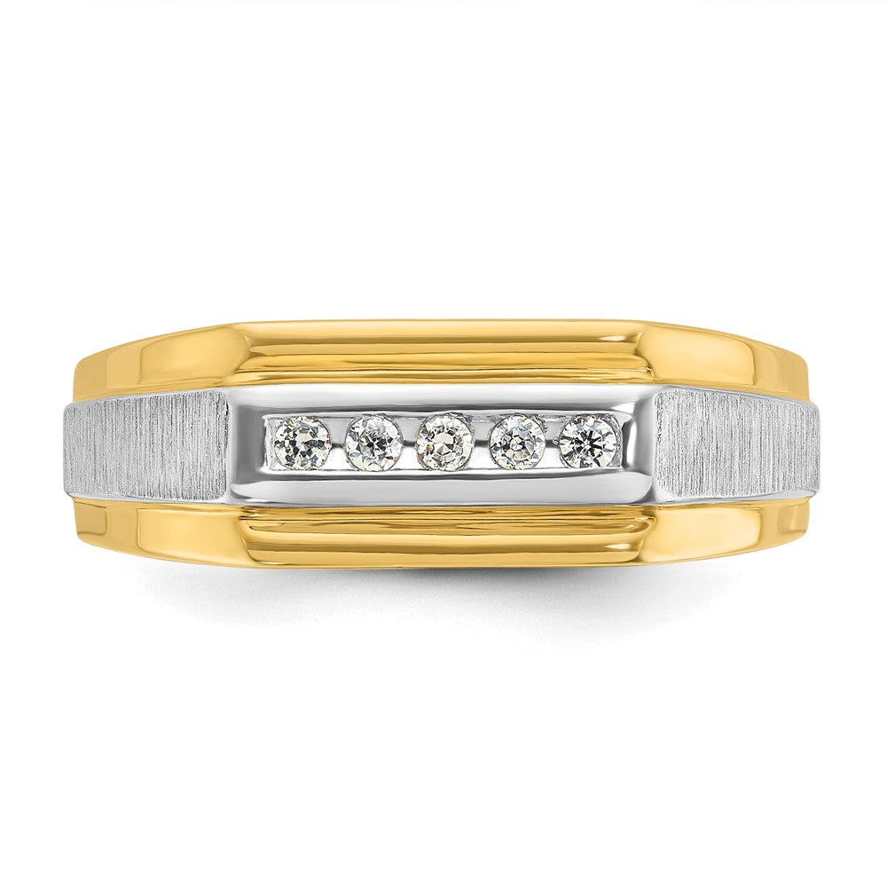 14k Yellow & Rhodium Gold YG w/Rhodium Men's Polished and Satin Diamond Complete Ring