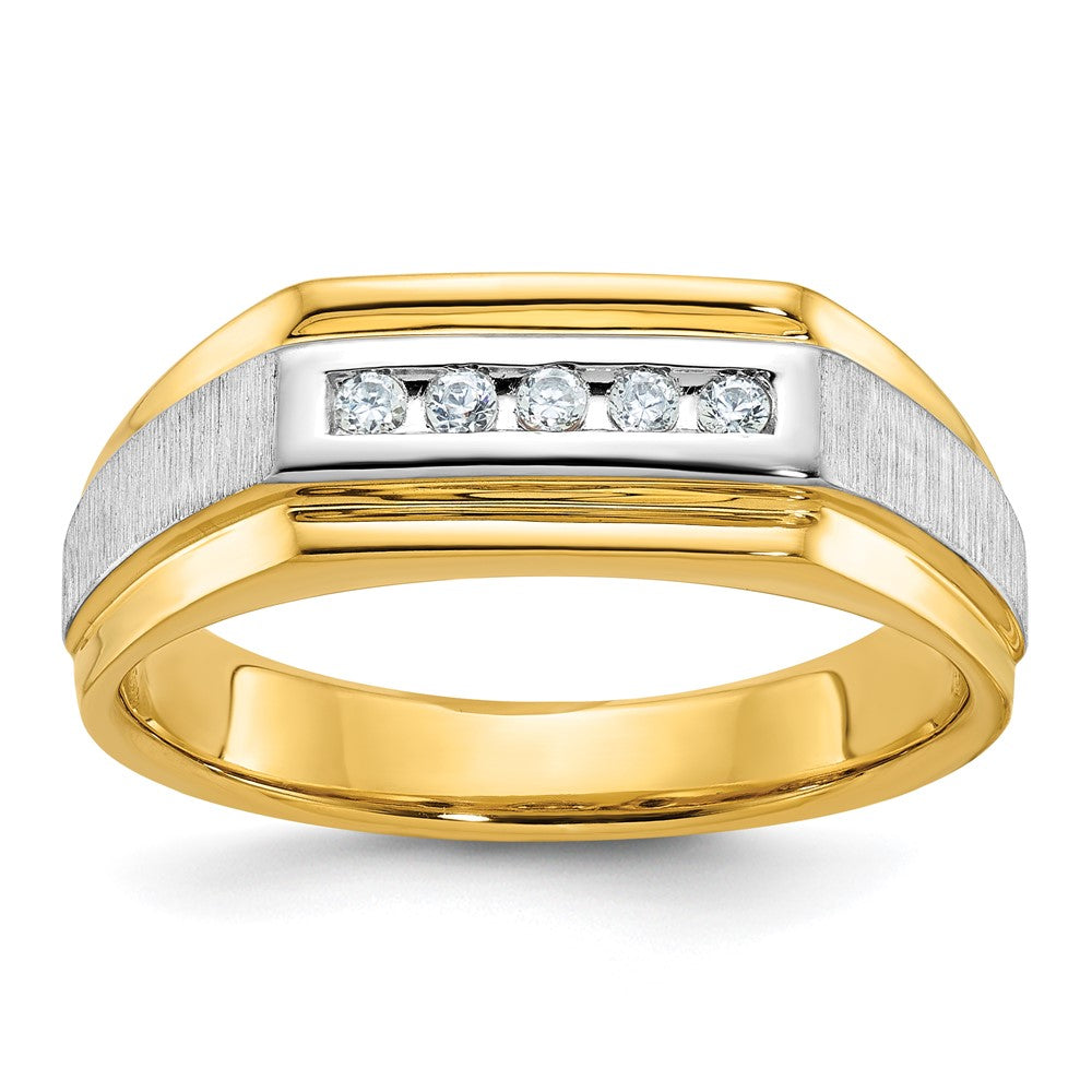 14k Yellow & Rhodium Gold YG w/Rhodium Men's Polished and Satin Diamond Complete Ring