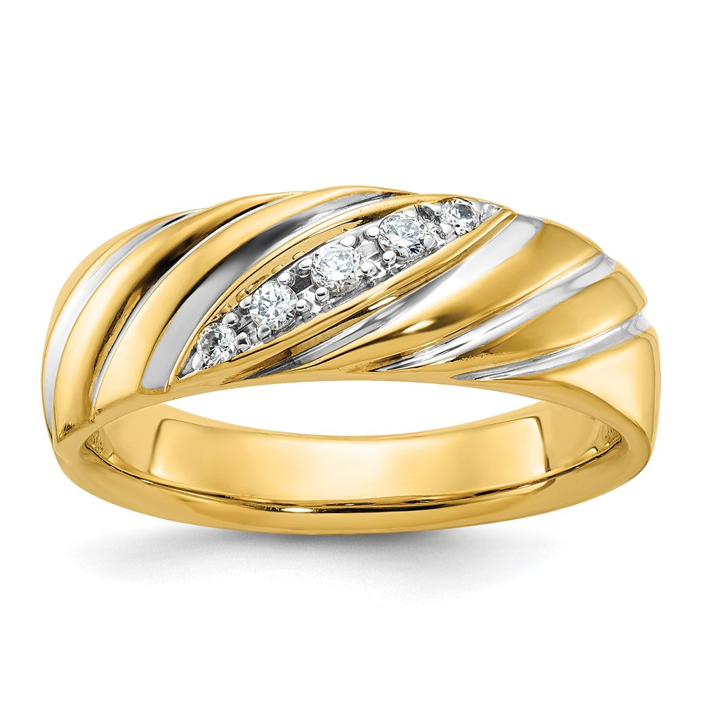 14k Yellow & Rhodium Gold with White Rhodium Men's Polished Satin 1/6 carat Diamond Complete Ring