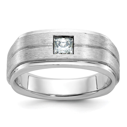 14k White Gold Men's Polished and Satin 3/8 carat Diamond Complete Ring