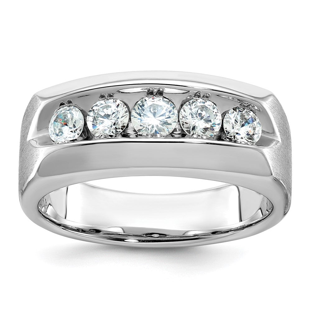 14k White Gold Men's Polished and Satin 1 carat Diamond Complete Ring