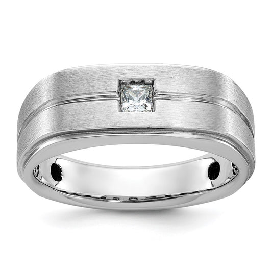 14k White Gold Men's Polished and Satin 1/6 carat Diamond Complete Ring