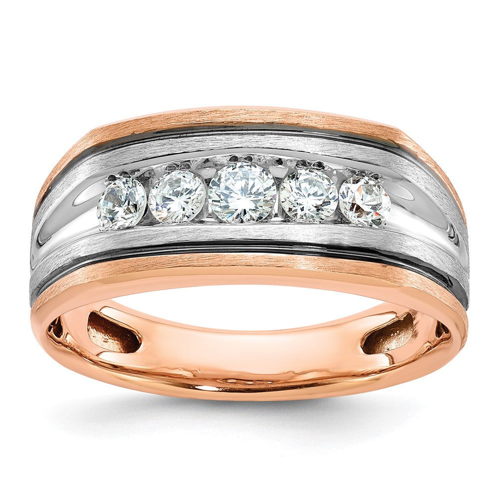 14k White/Rose Gold Two-tone Gold White/Rose w/Black Rhodium Men's Satin 1/2 carat Diamond Ring