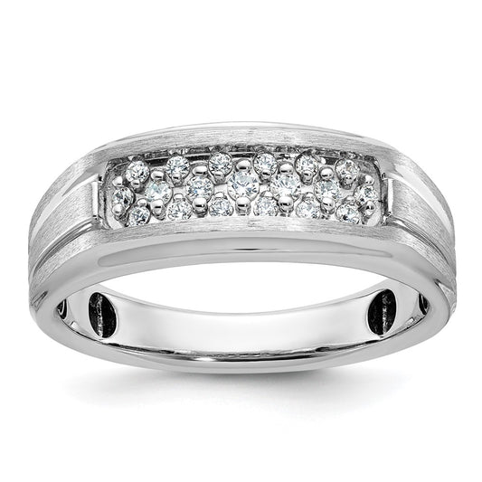 14k White Gold Men's Polished and Satin 1/4 carat Diamond Complete Ring