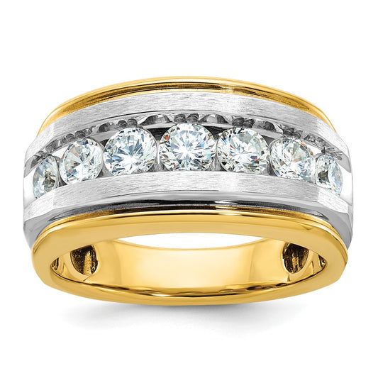 14k Yellow & Rhodium Gold with White Rhodium Men's Satin Finish 1.5 carat Diamond Complete Ring