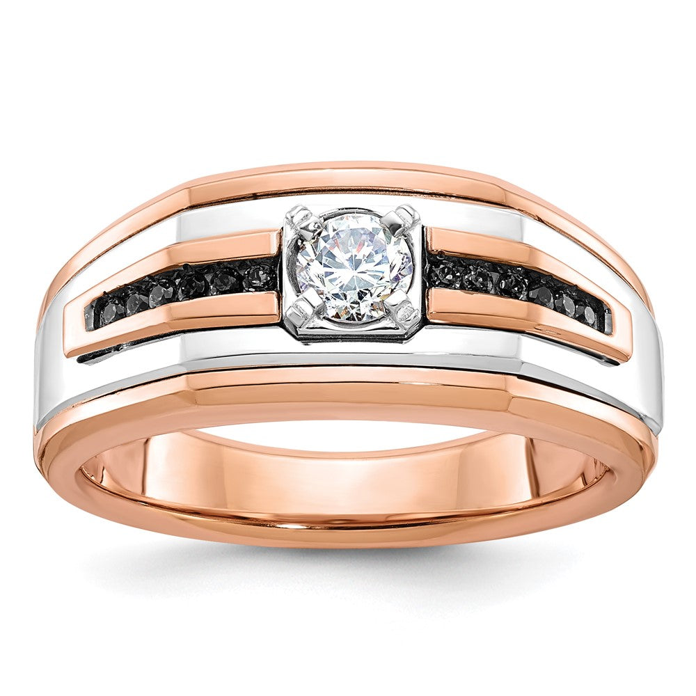 14k White/Rose Gold Two-tone Gold White/Rose Men's 1/2 carat Black/White Diamond Complete Ring