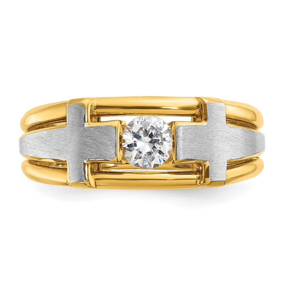 14k Two-tone Gold Men's Cross Satin 1/2 carat Diamond Complete Ring