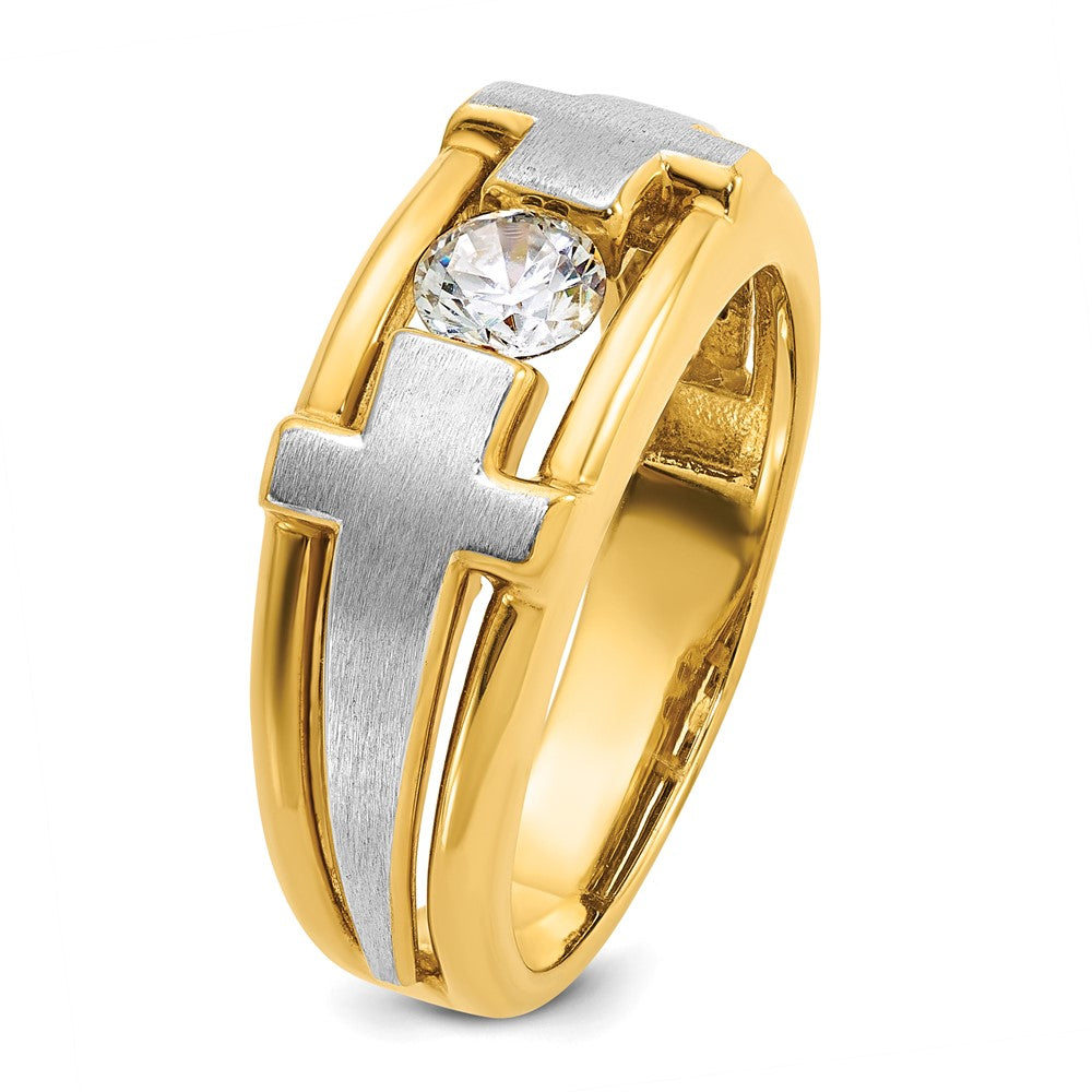 14k Two-tone Gold Men's Cross Satin 1/2 carat Diamond Complete Ring