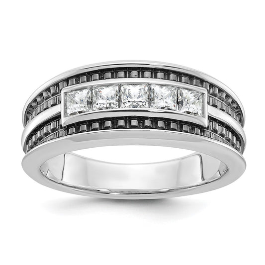 14k White Gold with Black Rhodium Men's 3/4 carat Diamond Complete Ring