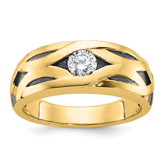 14k Yellow Gold with Black Rhodium Men's Satin 1/3 carat Diamond Complete Ring