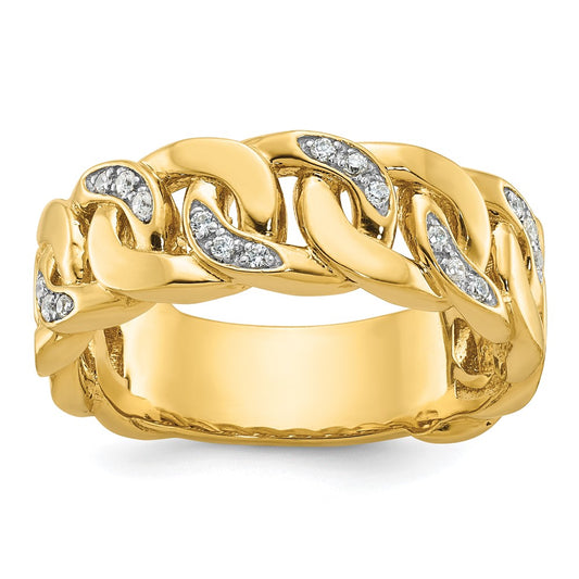 14k Yellow Gold Men's Link Design 1/8 carat Diamond Complete Ring