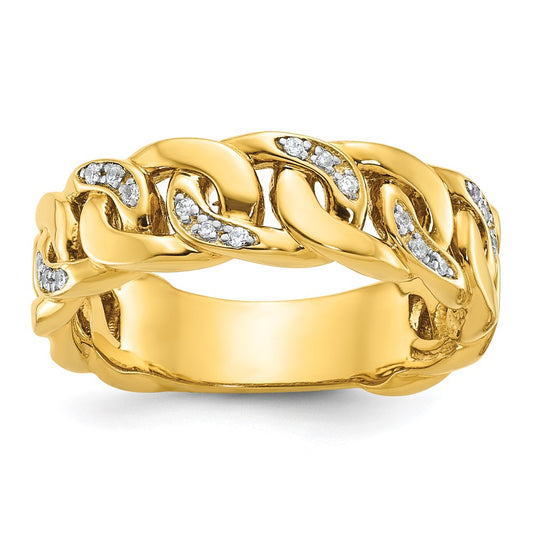 14k Yellow Gold Men's Link Design 1/8 carat Diamond Complete Ring