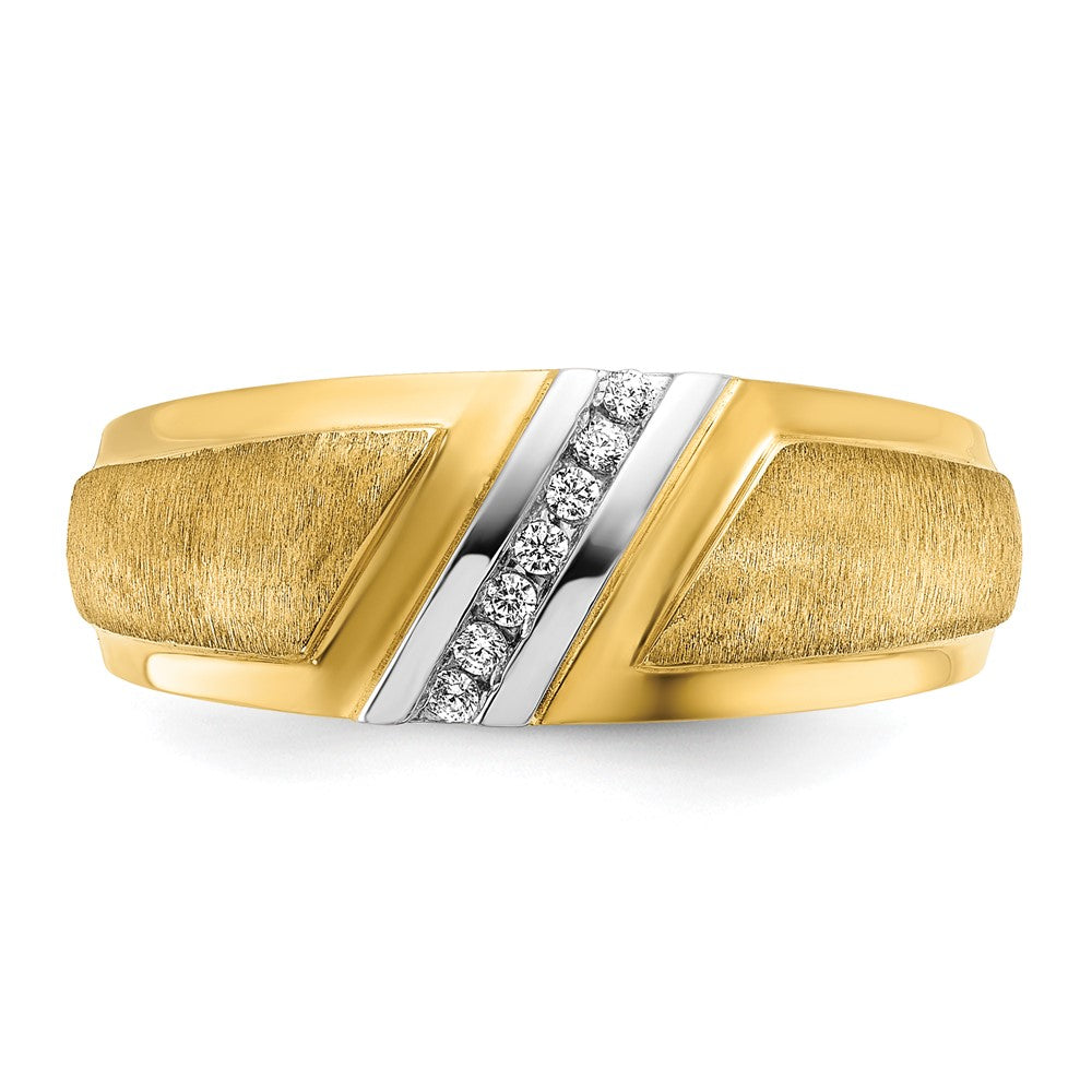 14k Yellow & Rhodium Gold with White Rhodium Men's Polished and Satin 1/20 carat Diamond Complete Ring