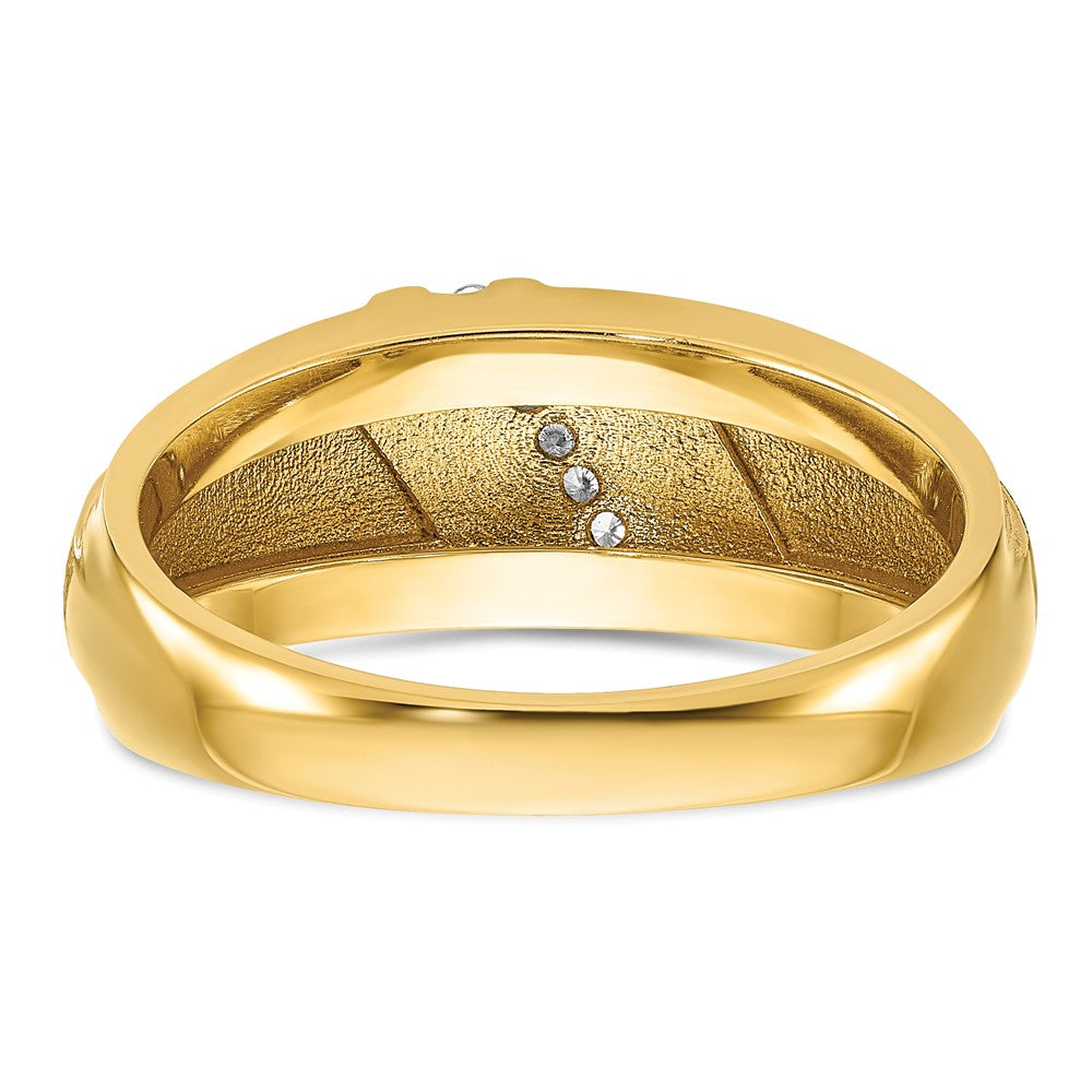 14k Yellow & Rhodium Gold with White Rhodium Men's Polished and Satin 1/20 carat Diamond Complete Ring