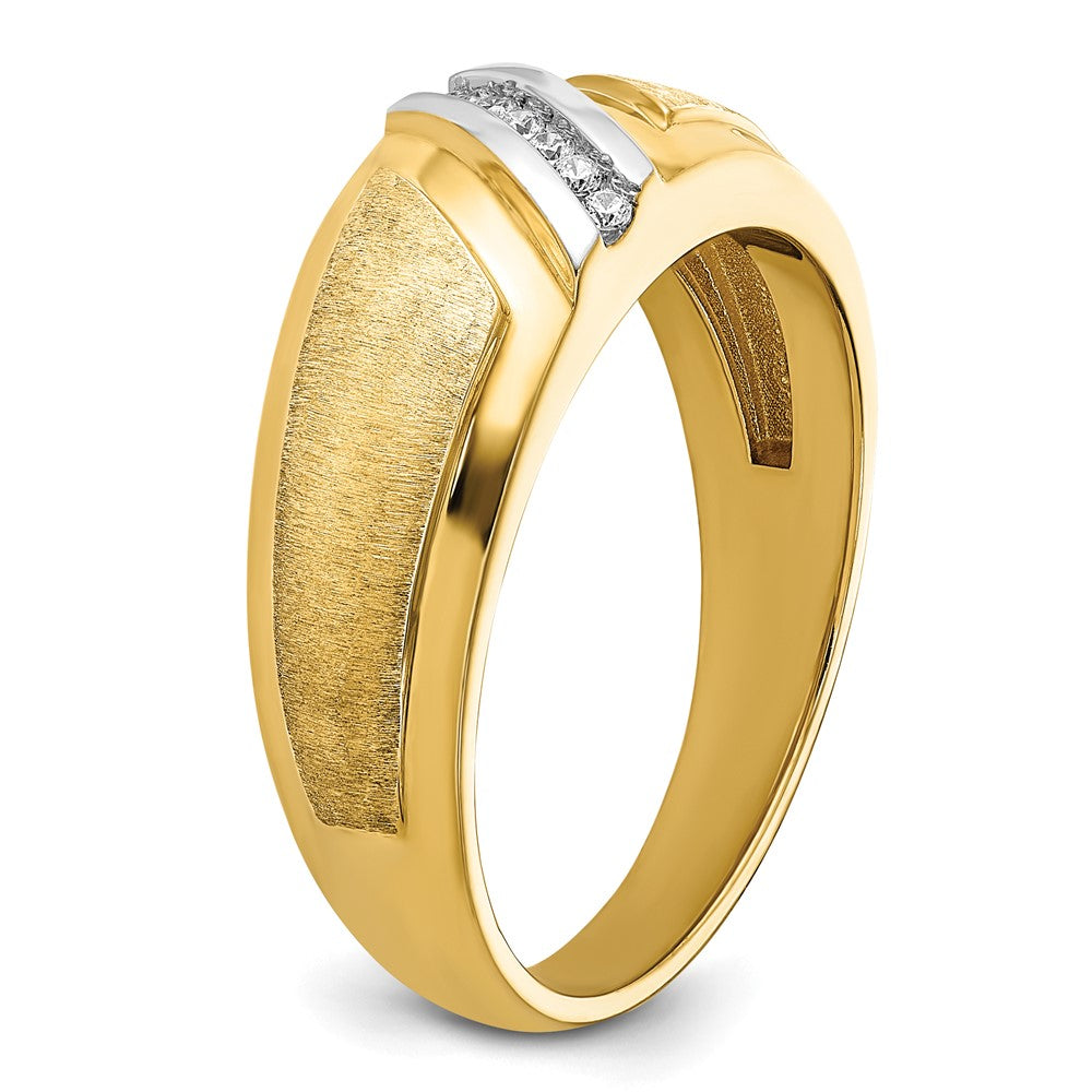 14k Yellow & Rhodium Gold with White Rhodium Men's Polished and Satin 1/20 carat Diamond Complete Ring