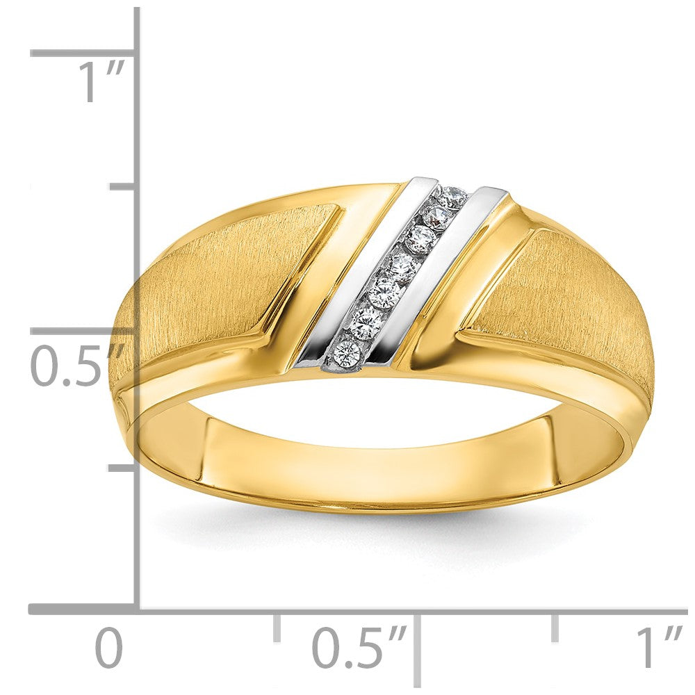 14k Yellow & Rhodium Gold with White Rhodium Men's Polished and Satin 1/20 carat Diamond Complete Ring