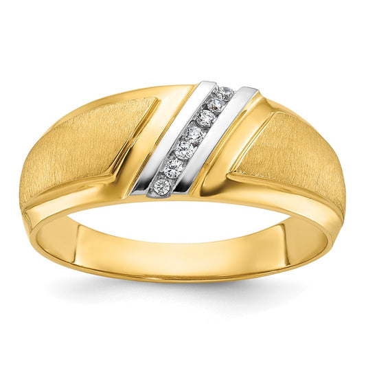 14k Yellow & Rhodium Gold with White Rhodium Men's Polished and Satin 1/20 carat Diamond Complete Ring