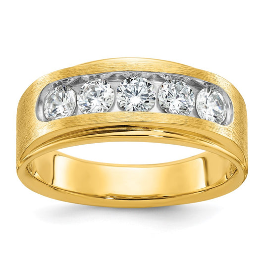 14k Yellow Gold Men's 1 carat Diamond Satin Finish Complete Ring