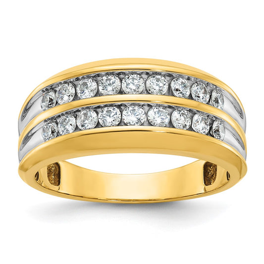 14k Yellow & Rhodium Gold with White Rhodium Men's 3/4 carat Diamond Complete Ring