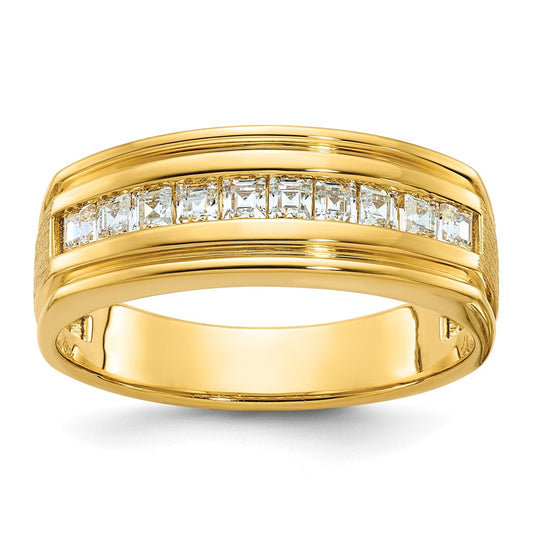 14k Yellow Gold Men's Polished and Satin 1/2 carat Diamond Complete Ring