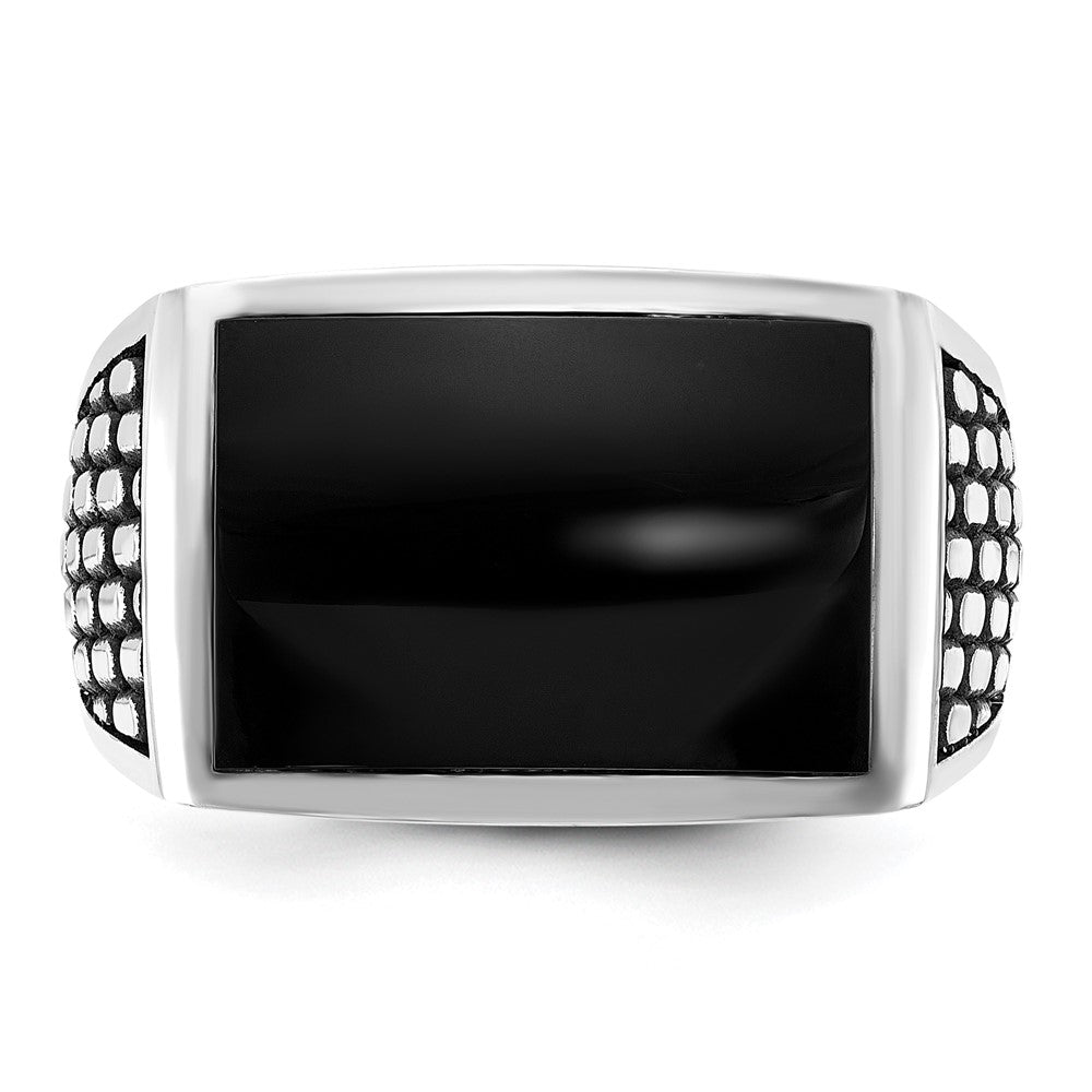 14k White Gold with Black Rhodium Men's Onyx Complete Ring