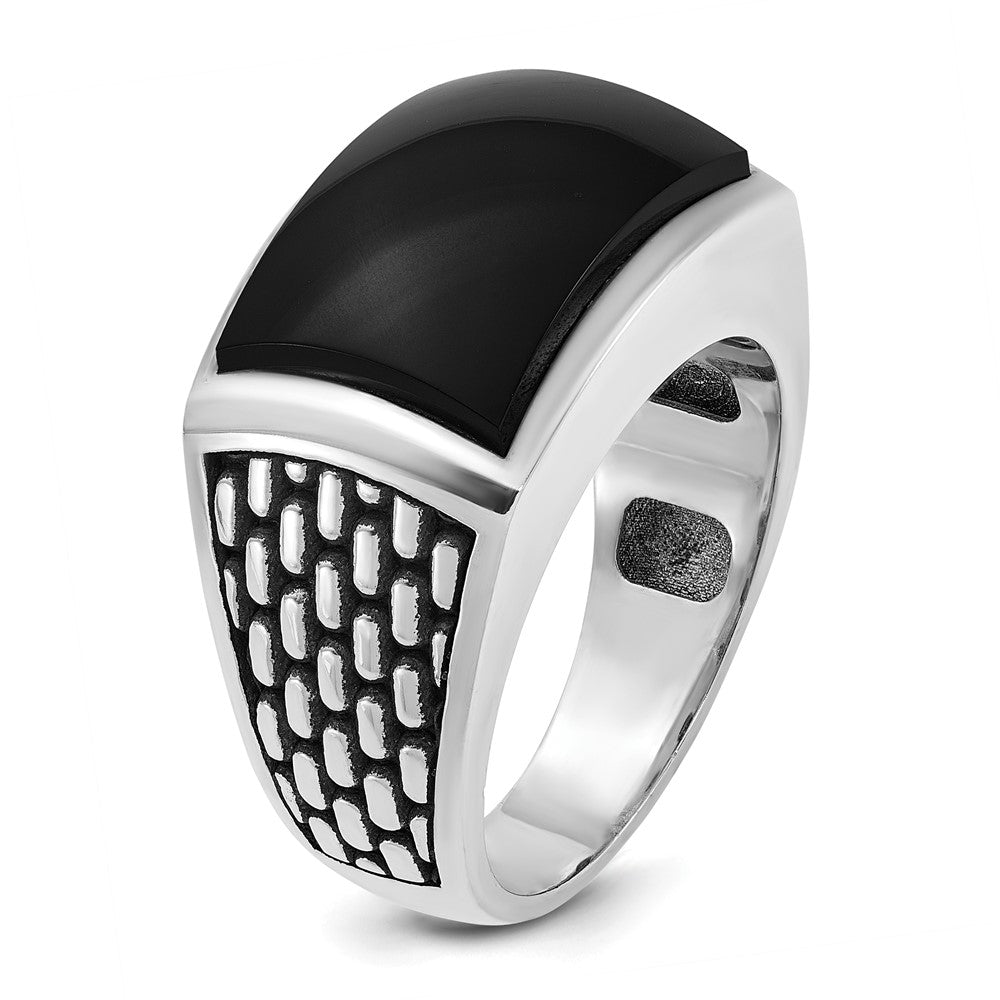 14k White Gold with Black Rhodium Men's Onyx Complete Ring