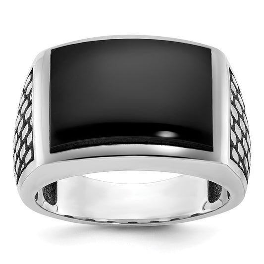 14k White Gold with Black Rhodium Men's Onyx Complete Ring