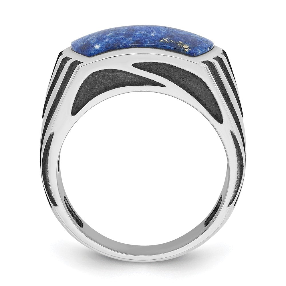 14k White Gold with Black Rhodium Men's Lapis Complete Ring