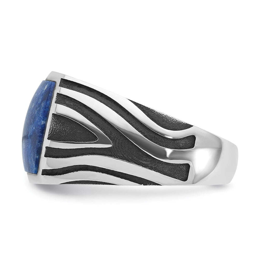 14k White Gold with Black Rhodium Men's Lapis Complete Ring