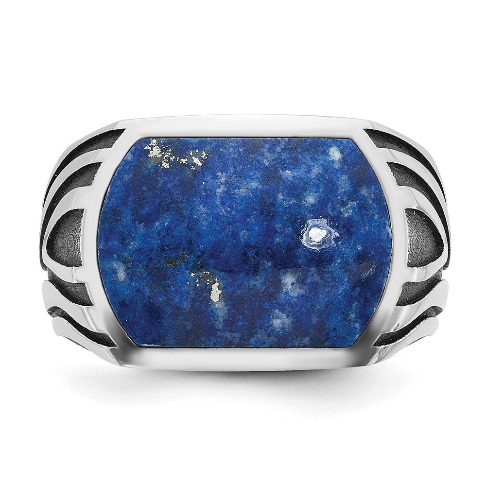 14k White Gold with Black Rhodium Men's Lapis Complete Ring