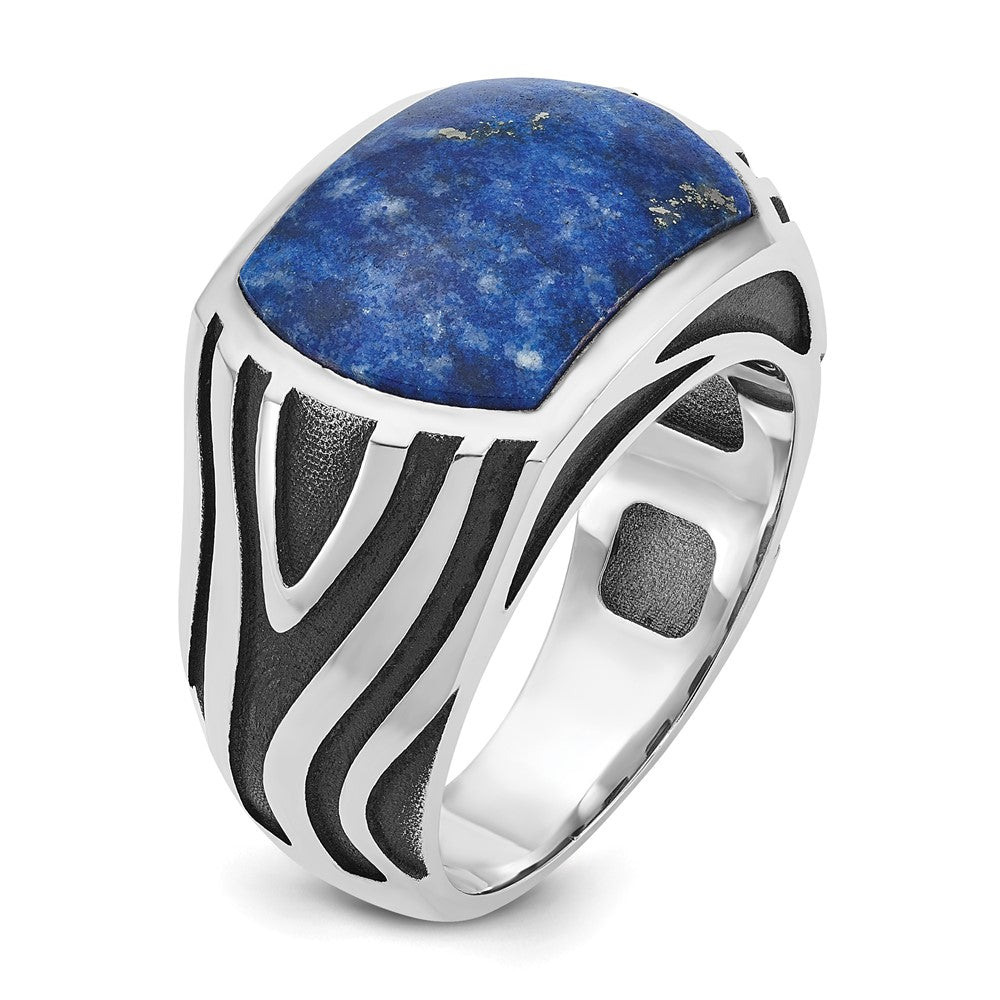 14k White Gold with Black Rhodium Men's Lapis Complete Ring