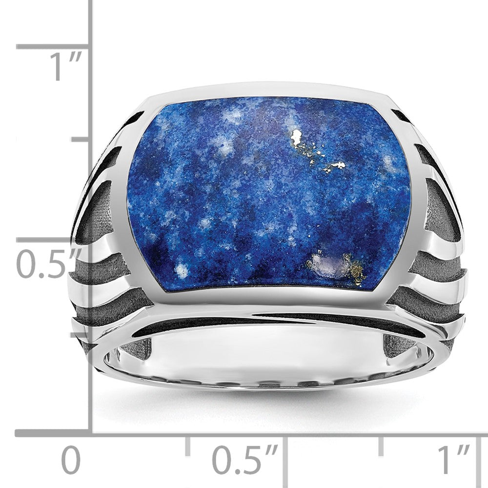 14k White Gold with Black Rhodium Men's Lapis Complete Ring