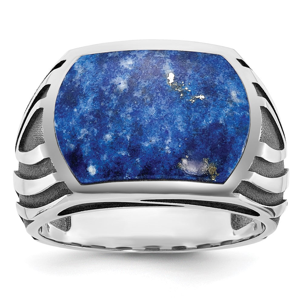 14k White Gold with Black Rhodium Men's Lapis Complete Ring