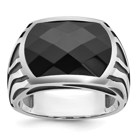 14k White Gold with Black Rhodium Men's Onyx Complete Ring